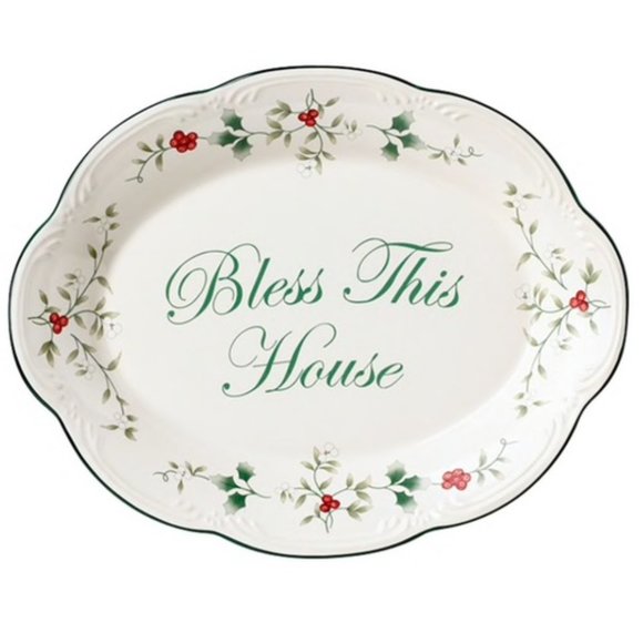 Pfaltzgraff Winterberry Bless This House Christmas Serving Plate Small Platter - Picture 1 of 1